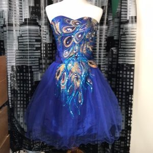 Peacock Embellished Short Prom Dress